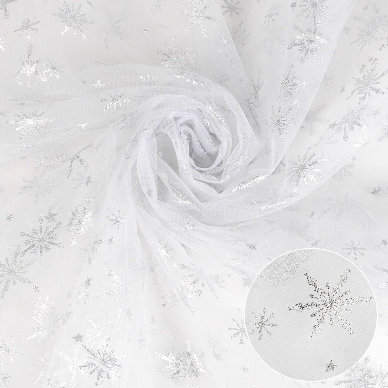 Sheer Snowflake Organza Fabric White Foil Fabric Table Cover